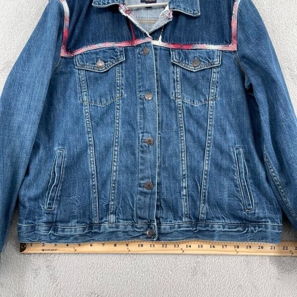 Gap x Pendleton Jacket Women XL Blue Denim Jean Icon Plaid Trim Heritage Western - Picture 14 of 16